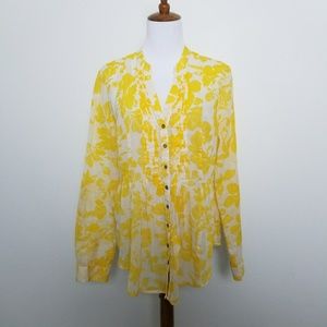 Maeve Anthropologie Yellow Floral Top Sz 10